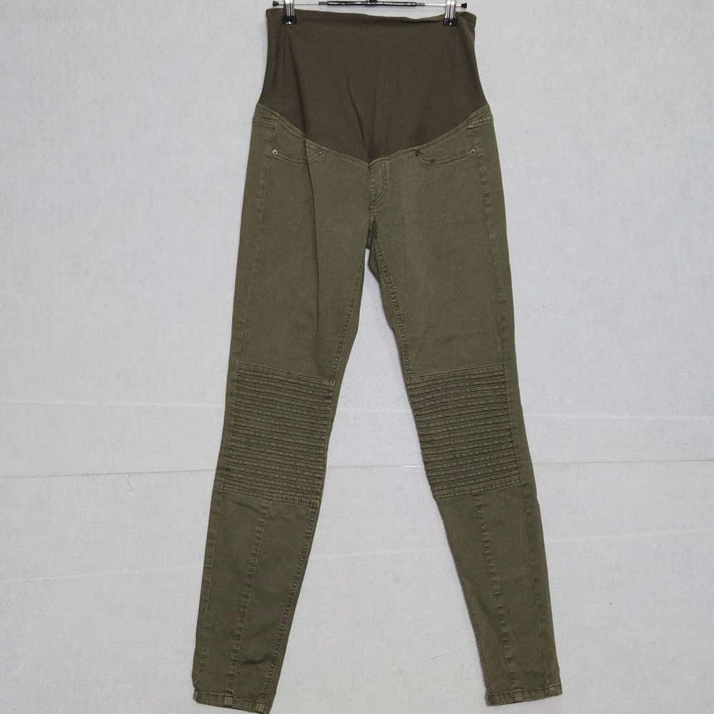 HM MAMA Maternity Moto Skinny Pants Olive Green Ribbed Knee Size 8